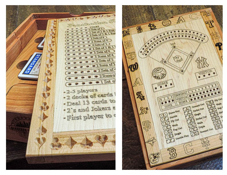 Dual Wood Board Games Set With Storage Box Dice Baseball