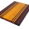 Purple heart and Osage Orange edge grain cutting board with purple heart and osage orange accent strips showcasing handles. Made in Canada by Bergeron Woodgrains