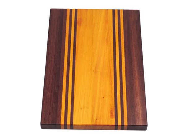 Purple heart and Osage Orange edge grain cutting board with purple heart and osage orange accent strips. Made in Canada by Bergeron Woodgrains