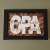 Custom wood family children/grandchildren engraved sign with black border and white parent/grandparent backing. Made in Canada by Bergeron Woodgrains