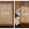 Elegant handcrafted wooden board game featuring a Gin Rummy scorecard with pegs and cards displayed. Made by Bergeron Woodgrains