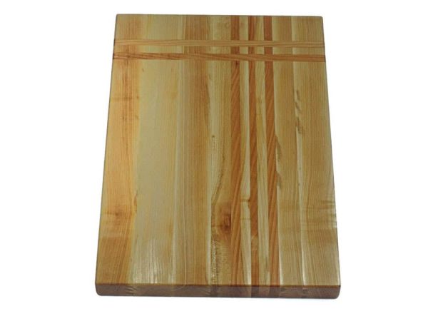 Maple edge grain cutting board with cherry stripes along the long and short edge. Canadian made by Bergeron Woodgrains