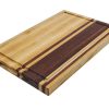 Maple and walnut striped edge grain cutting board with juice groove and handles. Canadian made by Bergeron Woodgrains