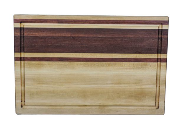 Maple and walnut striped edge grain cutting board with juice groove. Canadian made by Bergeron Woodgrains