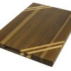 Walnut edge grain cutting board with two Maple accent strips along 2 opposing corners featuring a handles. Made in Canada by Bergeron Woodgrains