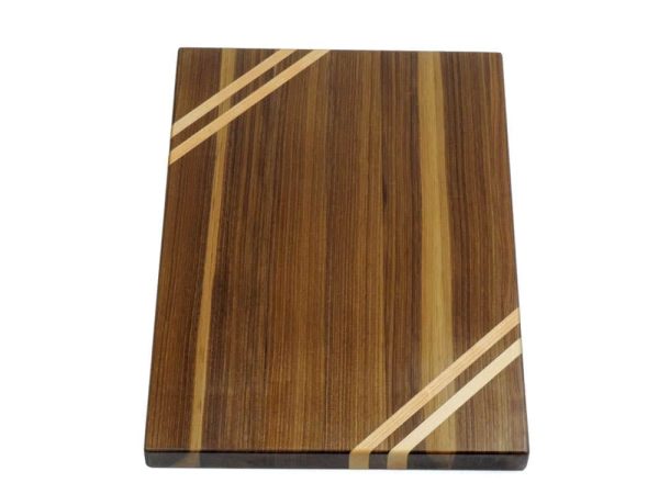 Walnut edge grain cutting board with two Maple accent strips along 2 opposing corners. Made in Canada by Bergeron Woodgrains