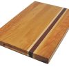 Cherry edge grain cutting board with maple and purple heart accent strips showcasing handles. Made in Canada by Bergeron Woodgrains