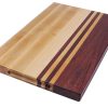 Maple and purple heart edge grain cutting board with handles. Canadian made by Bergeron Woodgrains