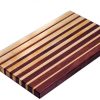 Maple and purple heart edge grain cutting board featuring narrowing opposing strips running along the long edge of the cutting board. Canadian made by Bergeron Woodgrains