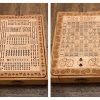 Handcrafted wooden board game featuring a Rummy 500 and Dice Sequence double sided scorecard with storage box showcasing dovetail and box finger joints. Made by Bergeron Woodgrains