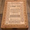 Handcrafted wooden board game featuring a Rummy 500 scorecard with storage box showcasing dovetail and box finger joints. Made by Bergeron Woodgrains