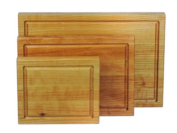 Triple set of Cherry edge grain cutting boards with juice grooves. Made in Canada by Bergeron Woodgrains