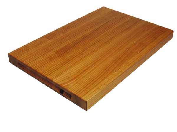 Cherry edge grain cutting board with handles. Made in Canada by Bergeron Woodgrains