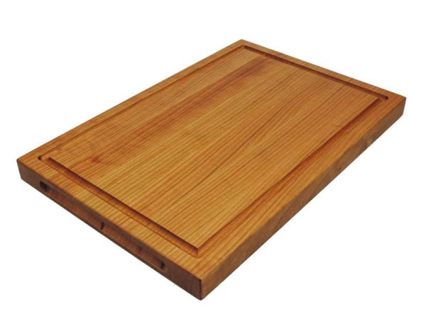 Cherry edge grain cutting board with juice groove and handles. Made in Canada by Bergeron Woodgrains