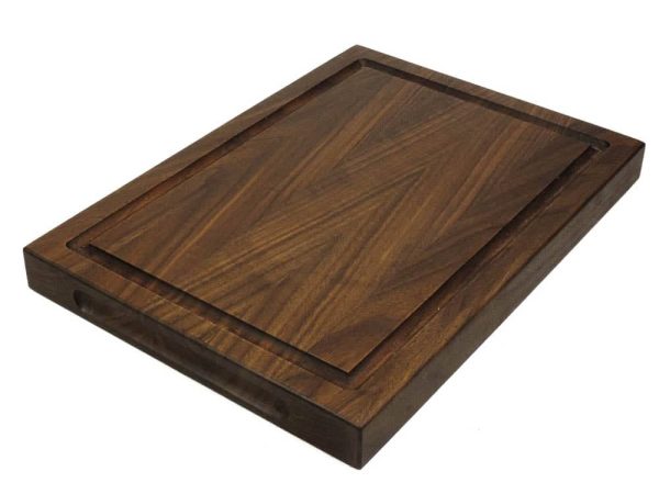 Walnut Edge grain cutting board with juice groove and handles. Canadian Made by Bergeron Woodgrains