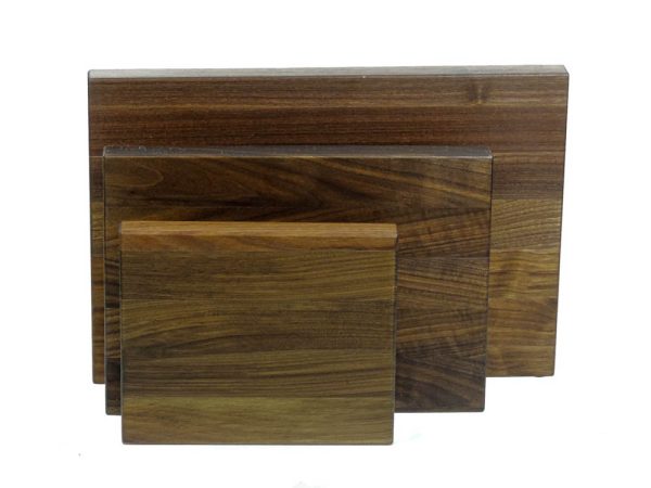 Triple set of pure walnut edge grain cutting boards. Made in Canada by Bergeron Woodgrains