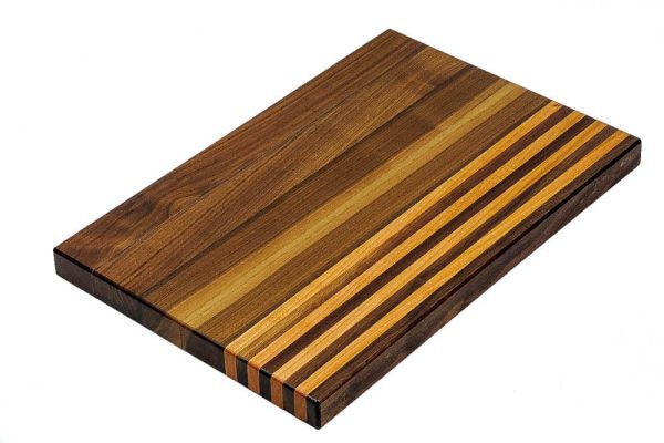 Walnut edge grain cutting board with 4 cherry stripes. Canadian made by Bergeron Woodgrains