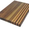 Walnut edge grain cutting board with 4 cherry stripes, featuring embedded grooved handles along the side of the board. Canadian made by Bergeron Woodgrains