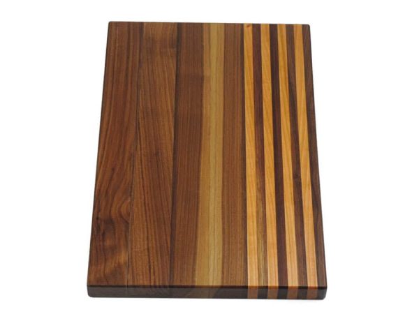 Walnut edge grain cutting board with 4 cherry stripes. Canadian made by Bergeron Woodgrains