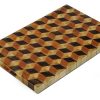 Handcrafted 12x18" 3D tumbling block end grain cutting board featuring embedded grooved handles along the side of the cutting board. Canadian made by Bergeron Woodgrains