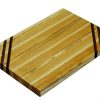 Maple edge grain cutting board with two walnut accent strips along 2 opposing corners. Made in Canada by Bergeron Woodgrains