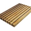 Maple and walnut edge grain cutting board featuring narrowing opposing strips running along the long edge of the cutting board as well as a juice groove and handles on the top and side of the board. Canadian made by Bergeron Woodgrains