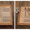 Handcrafted wooden board game featuring a Yardzee with storage box for accessories. Scorecards with pegs and dice displayed. Similar to Yahtzee Made by Bergeron Woodgrains.