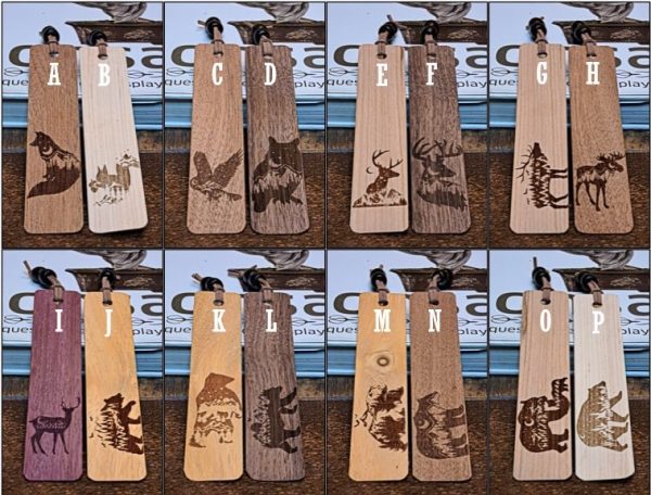 Collection of laser engraved wood bookmarks with various wildlife animals