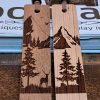 Wood Bookmarks with lather beaded tassle engraved with mountain - wildlife nature scene