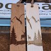 Wood Bookmarks with lather beaded tassle engraved with mountain - wildlife nature scene