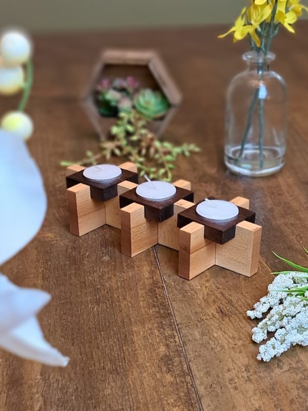 Elevated Cradled Candle Holder2 Bergeron Woodgrains